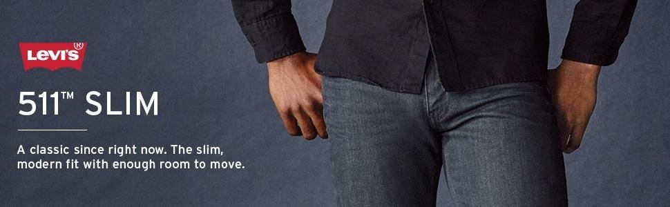 Мужские узкие джинсы Levi's 511 Slim Fit Jeans с составом ткани 99% хлопок, 1% эластан