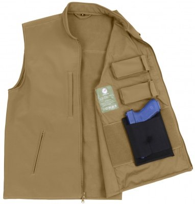 Куртка без рукавов с возможностью скрытого ношения оружия Rothco Concealed Carry Soft Shell Vest Coyote 86600, фото