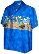Pacific Legend Men's Border Hawaiian Shirts - 440-3749 Blue