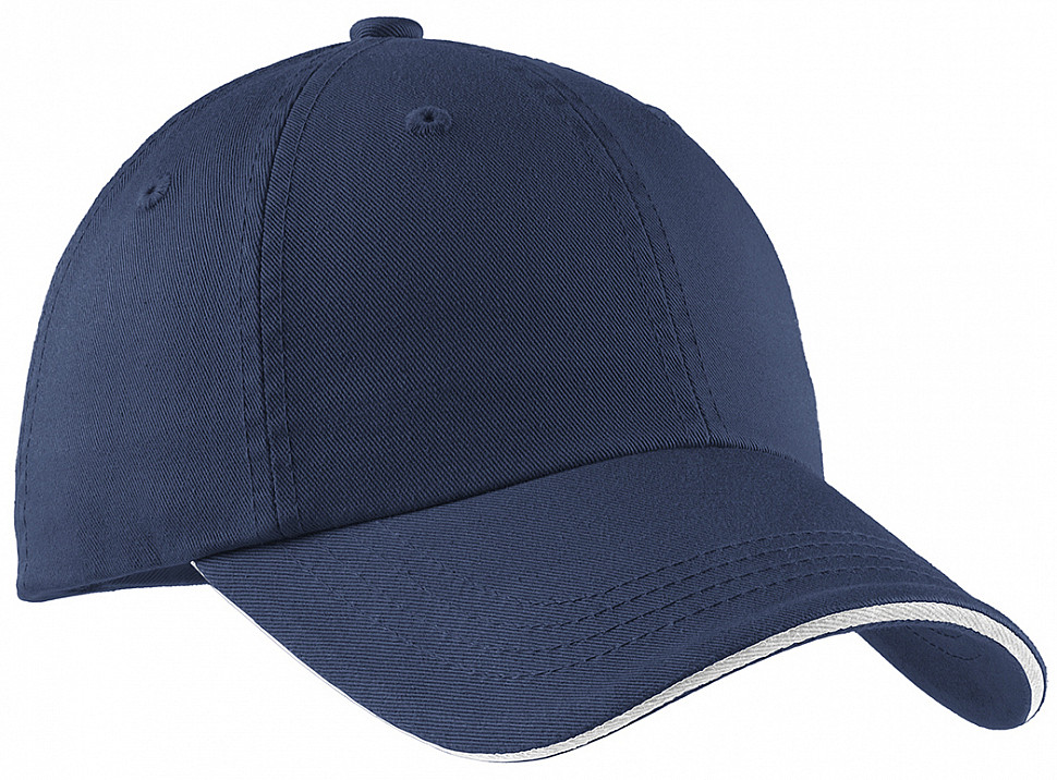 Бейсболка хлопковая в темно-синем цвете Port Authority Sandwich Bill Cap Classic Navy/ White