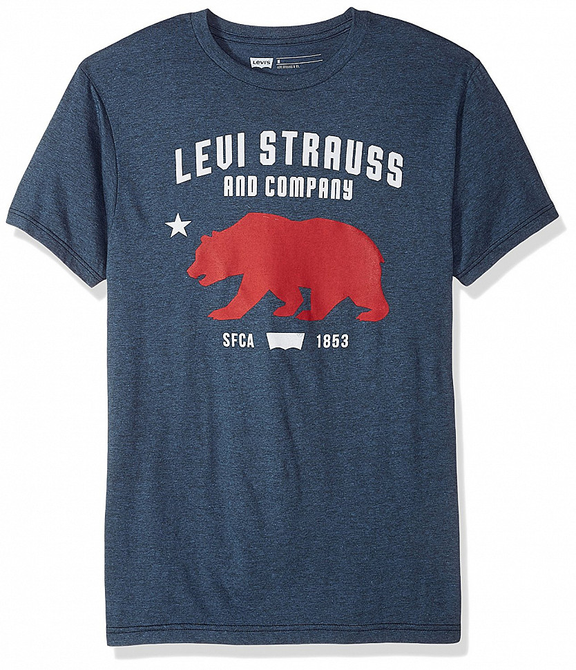 Levis Mens Wehlen T-Shirt with California Bear Graphic Indigo Black Heather