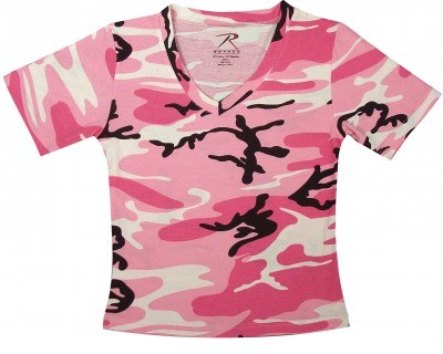 Женская милитари футболка Rothco Womens Short Sleeve Camo V-Neck T-Shirt Pink Camo - 8756, фото