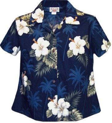 Женская гавайская рубашка Pacific Legend Tropical Monstera Ladies Hawaiian Shirts - 348-2798 Navy, фото