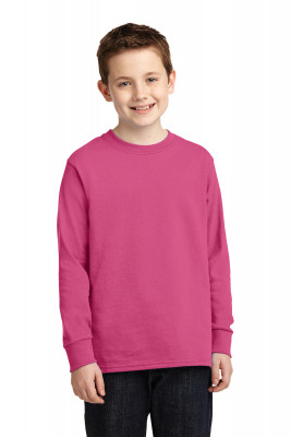 Детская малиновая американская хлопковая футболка с длинным рукавом Port & Company® Youth Long Sleeve Core Cotton Tee Sangria, фото