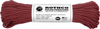 Паракорд нейлоновый бордовый Rothco Nylon Paracord Type III 550 LB 100FT Burgundy 161, фото