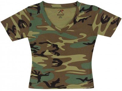 Женская милитари футболка Rothco Womens Short Sleeve Camo V-Neck T-Shirt Woodland Camo - 8066, фото
