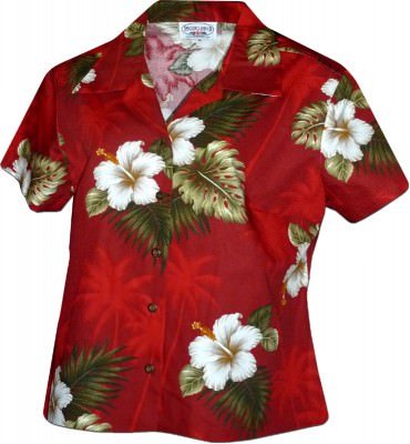 Женская гавайская рубашка Pacific Legend Tropical Monstera Ladies Hawaiian Shirts - 348-2798 Red, фото