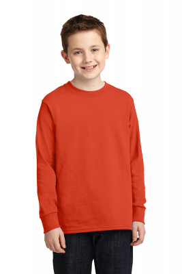 Детская оранжевая американская хлопковая футболка с длинным рукавом Port & Company® Youth Long Sleeve Core Cotton Tee Orange, фото