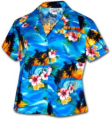 Женская гавайская рубашка Pacific Legend Waikiki Sunset Hawaiian Shirt - 348-3104 Blue, фото