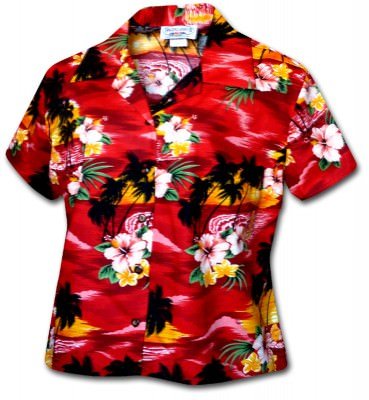 Женская гавайская рубашка Pacific Legend Waikiki Sunset Hawaiian Shirt - 348-3104 Red, фото
