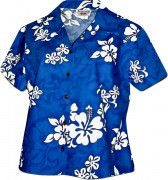 Pacific Legend White Hibiscus Ladies Hawaiian Shirts - 348-3156 Blue
