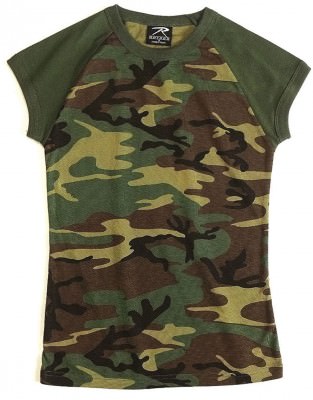 Женская милитари футболка Rothco Short Sleeve Camo Raglan T-Shirt Woodland Camo - 8034, фото