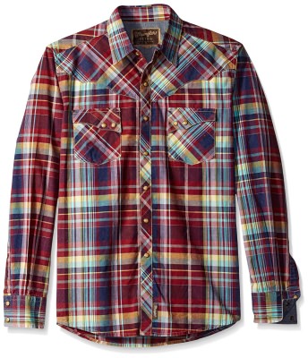 Wrangler® Retro® Long Sleeve Spread Collar Plaid Shirt - Burgundy/navy, фото