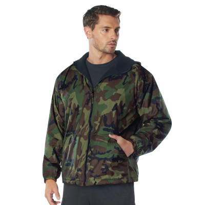 Куртка ветровка с флисом лесной камуфляж Rothco Fleece-Lined Reversible Hooded Jacket Woodland Camo 8463, фото