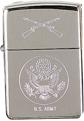Хромовая зажигалка Зиппо с эмблемой пехоты Армии США Zippo® Lighter High Polish Chrome w/ US Army Infantry Logo, фото