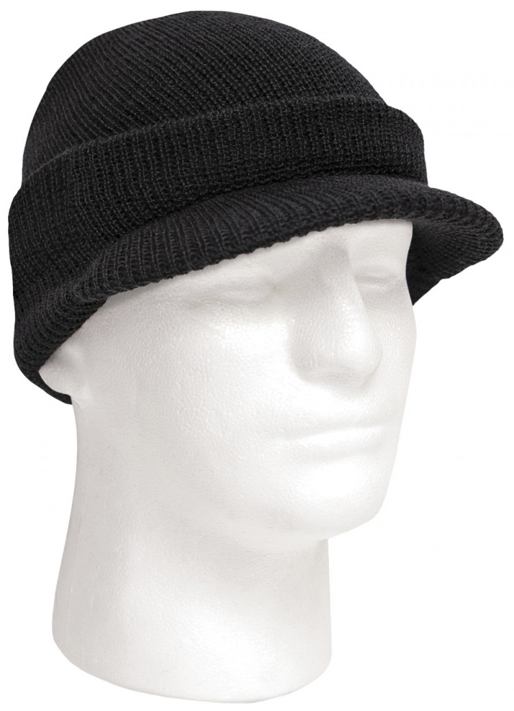 Шапка американская черная вязаная шерстяная с козырьком Wintuck® Wool Jeep  Cap Black 7708