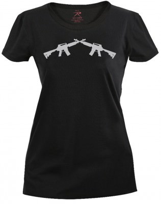 Женская черная  футболка со карабинами M4 Rothco Women's Longer T-Shirt - Black / Crossed Rifles 5679, фото
