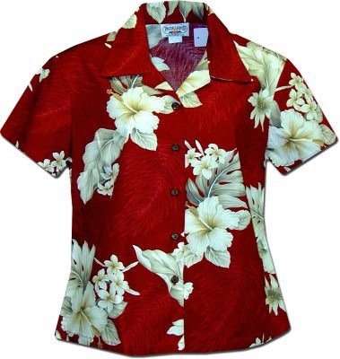 Женская гавайская рубашка Pacific Legend Luau Ladies Hawaiian Shirts - 348-3162 Red, фото