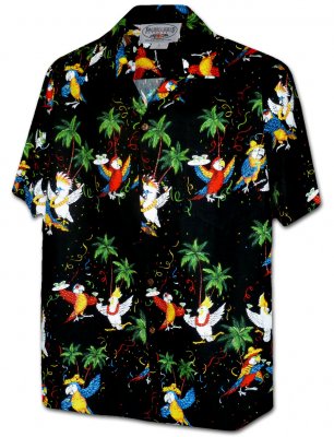 Гавайская рубашка черная с попугаями Pacific Legend Men's Hawaiian Shirts 410-3952 Black, фото