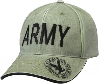 Оливковая винтажная бейсболка с вышитым логотипом «ARMY» и черной вышитой эмблемой Армии США на козырьке, фото