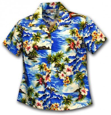 Женская гавайская рубашка Pacific Legend Waikiki Beach Hawaiian Shirts - 348-3238 Blue, фото