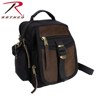 Сумка хлопковая для документов черная Rothco Canvas & Leather Travel Shoulder Bag Black 2836, фото