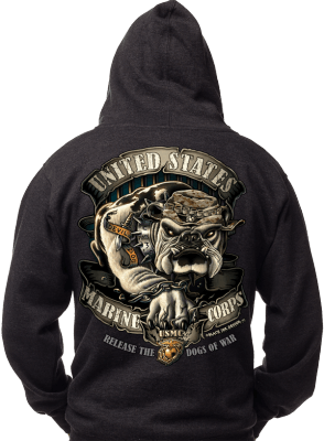 Лицензионная толстовка c бульдогом Корпуса Морской Пехоты США Black Ink U.S.M.C. Bulldog Hooded Pullover Sweatshirt 80333, фото