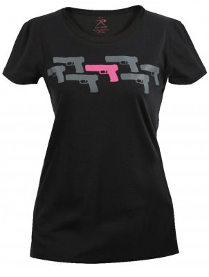 Женская черная футболка с пистолетами Rothco Women's Longer T-Shirt - Black / Pink Guns 5684, фото