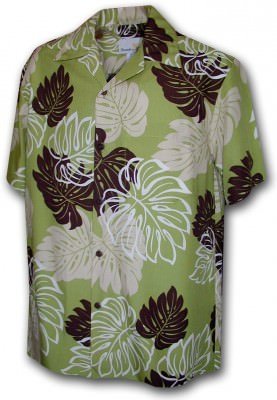 Светло-зеленая шелковая мужская гавайская рубашка с кокосовыми пуговицами Pacific Legend Apparel Paradise Motion Men's Rayon Hawaiian Shirts 470-109 Sage, фото