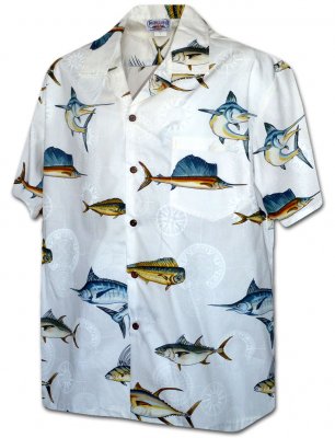 Белая мужская гавайская рубашка с изображением рыб , фото