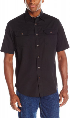 Рубашка черная с коротким рукавом Wrangler Authentics Men's Short Sleeve Classic Woven Shirt Caviar, фото