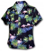 Pacific Legend Island Flamingo Hawaiian Shirts - 348-3416 Black