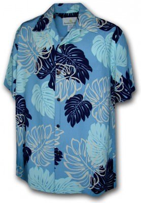 Голубая шелковая мужская гавайская рубашка с кокосовыми пуговицами Pacific Legend Apparel Paradise Motion Men's Rayon Hawaiian Shirts - 470-109 Blue, фото
