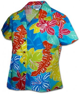 Женская гавайская рубашка Pacific Legend Aloha Tropical World Hawaiian Shirts - 348-3767 Turquoise, фото
