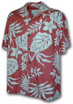 Светло-красная шелковая мужская гавайская рубашка с кокосовыми пуговицами Pacific Legend Apparel Men's Rayon Hawaiian Shirts 470-107 Salmon, фото