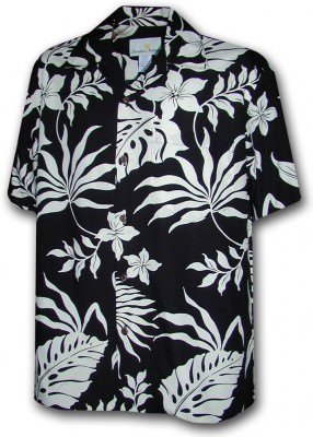 Черная шелковая мужская гавайская рубашка с кокосовыми пуговицами Pacific Legend Apparel Men's Rayon Hawaiian Shirts 470-107 Black, фото