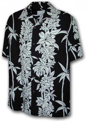 Черная мужская гавайская рубашка с кокосовыми пуговицами Pacific Legend Apparel Paradise Motion Men's Rayon Hawaiian Shirts 470-105 Black, фото