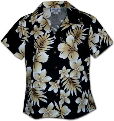 Женская гавайская рубашка Pacific Legend Native Hibiscus Hawaiian Shirts - 348-3559 Black, фото