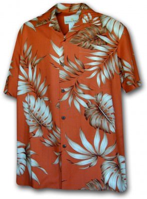 Нежно-оранжевая шелковая мужская гавайская рубашка с кокосовыми пуговицами Pacific Legend Apparel Men's Rayon Hawaiian Shirts 470-105 Rust, фото