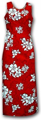 Длинное гавайское платье Pacific Legend Long Tank Hawaiian Dresses - 321-3156 Red, фото