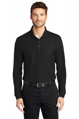 Черная футболка поло с длинным рукавом Port Authority Long Sleeve Core Classic Pique Polo Deep Black K100LS, фото