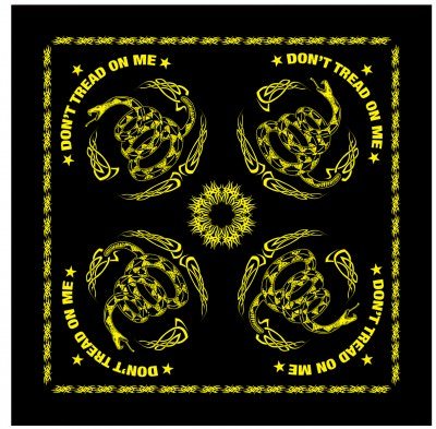 Черная бандана с желтым принтом символа Гадсденовского флага Rothco Don't Tread On Me Bandana (56 x 56 см) 4032  , фото