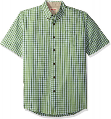 Рубашка зеленая в клетку с коротким рукавом Wrangler Authentics Short Sleeve Classic Plaid Shirt Forest Shade, фото