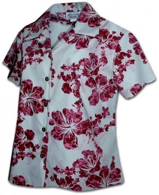 Женская гавайская рубашка Pacific Legend Simple Hibiscus Hawaiian Shirts - 348-3765 Raspberry, фото