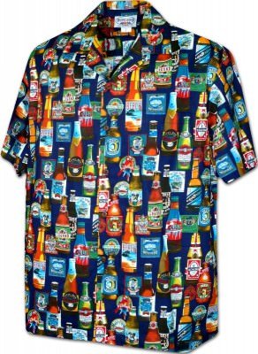 Мужская хлопковая гавайская рубашка (гавайка) в темно-синем цвете производства США с пивными бутылками This Beer for You Men's Shirt, фото