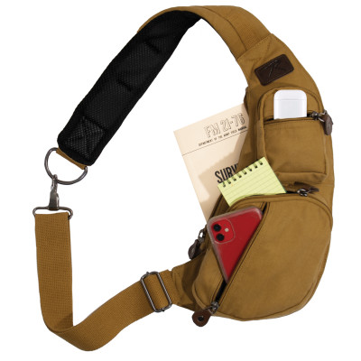 Винтажная койотовая сумка слинг для документов Rothco Crossbody Canvas Sling Bag Coyote Brown 24981, фото