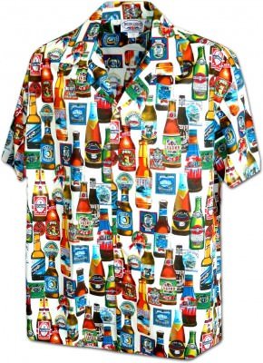 Мужская хлопковая гавайская рубашка (гавайка) в белом цвете производства США с пивными бутылками This Beer for You Men's Shirt, фото