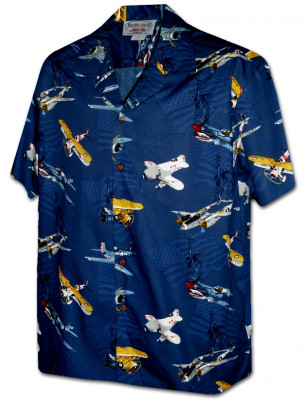 Мужская гавайская рубашка с самолетами Pacific Legend Men's Hawaiian Shirts 410-3938 Navy, фото