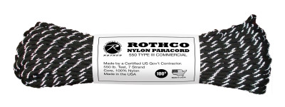 Паракорд нейлоновый световозвращающий Rothco Nylon Paracord Type III 550 LB 100FT Black Reflective 136, фото