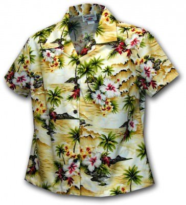 Женская гавайская рубашка Pacific Legend Waikiki Beach Hawaiian Shirts - 348-3238 Maize, фото